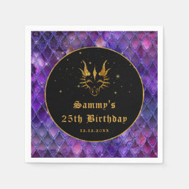 Guardanapo De Papel Dragão Roxo Escala Dourada Faux Glitter Aniversári