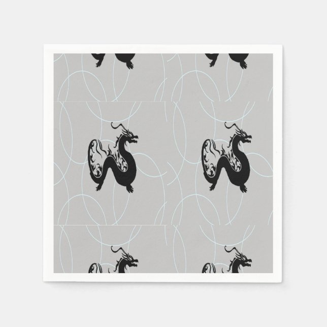Guardanapo De Papel Dragões negros na cinza (Frente)