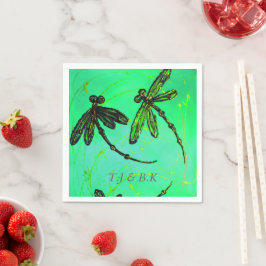 Guardanapo De Papel Dragonflies Grelha Verde Grelha Turquesa