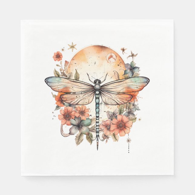 Guardanapo De Papel Dragonfly E Flores (Frente)