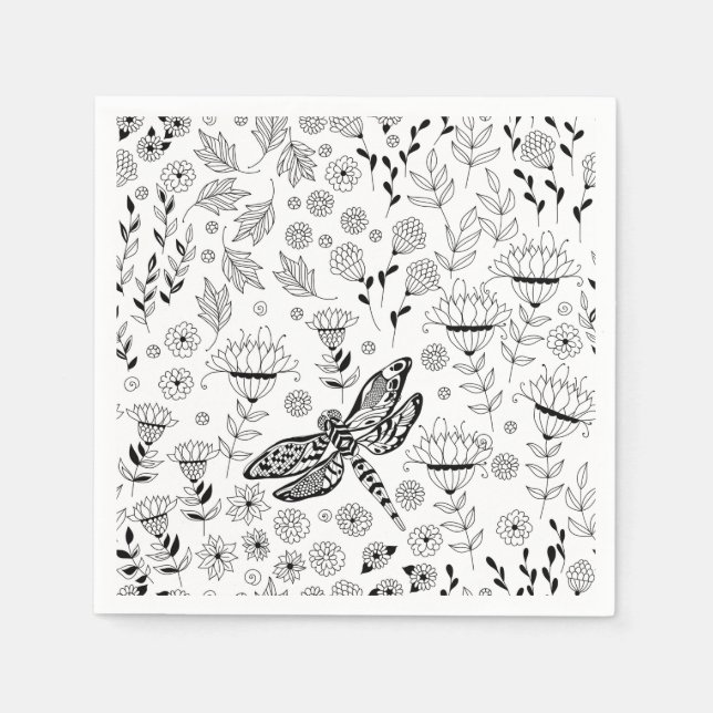 Guardanapo De Papel Dragonfly e flores (Frente)