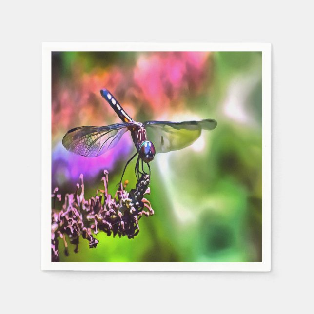 Guardanapo De Papel Dragonfly em pintura realística verde e azul (Frente)