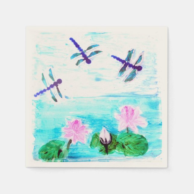 Guardanapo De Papel Dragonfly Waterlily Pond Painting (Frente)