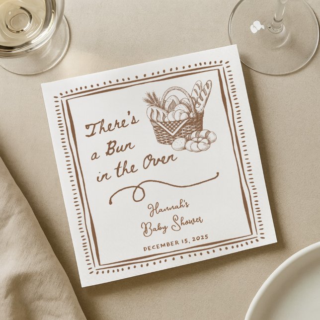 Guardanapo De Papel Drawn Brown Bun in the Oven Baby Shower Party (Criador carregado)
