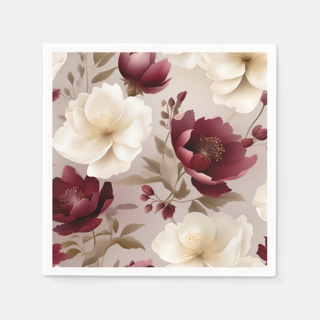 Guardanapo De Papel Dreamy Burgundy Flowers (Frente)
