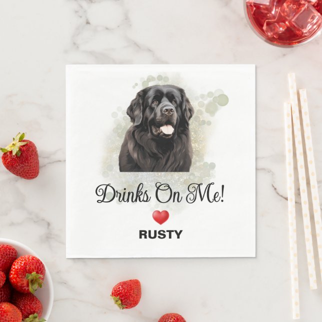 Guardanapo De Papel Drinks on Me Newfoundland Dog Photo (Insitu)