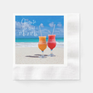 Guardanapo De Papel Duas Bebidas Praia Ensolarada Brindes Texto Person