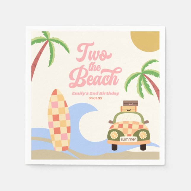 Guardanapo De Papel Duas Festas De segundo aniversário Rosa Do Surf Da (Frente)