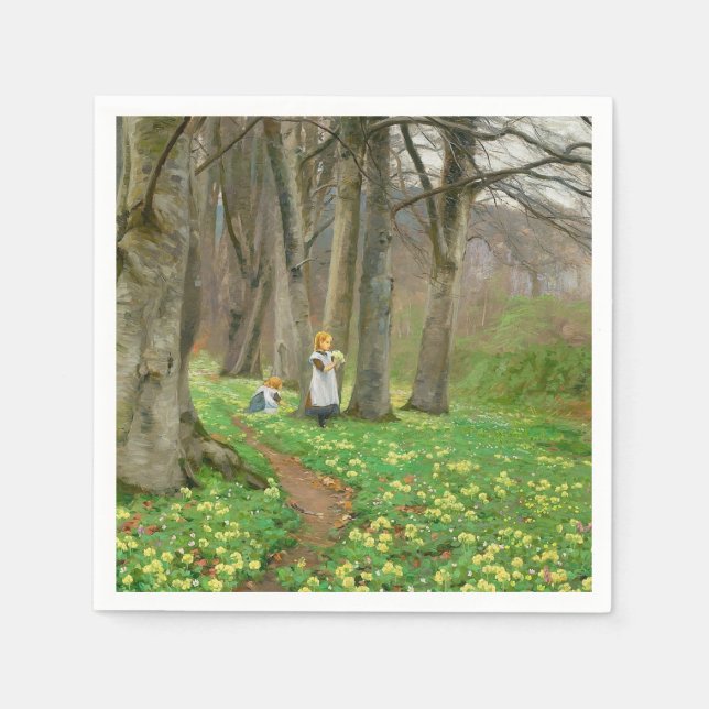 Guardanapo De Papel Duas garotas catando flores na floresta de primave (Frente)