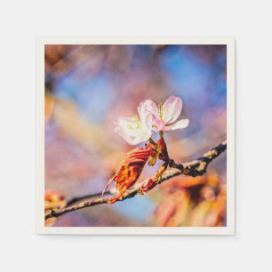 Guardanapo De Papel Duas Incríveis Flores Sakura. Fundo Cor-de-rosa,
