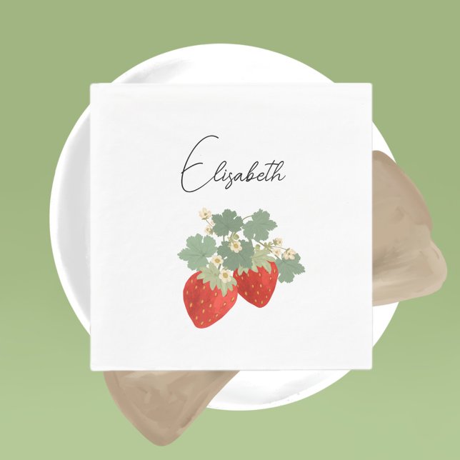 Guardanapo De Papel Duas Morangos Vermelhos com Folhas & Flores | Frut (Criador carregado)