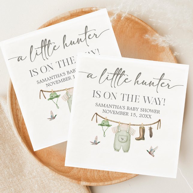 Guardanapo De Papel Duck Hunting Baby Shower (Little Hunter Duck Baby Shower Napkin)