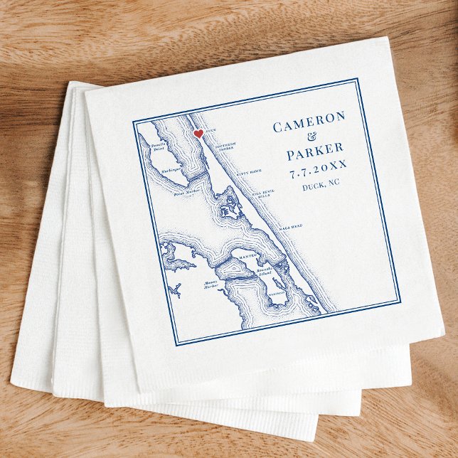 Guardanapo De Papel Duck NC Outter Banks OBX Marinho Elegante Casament (Sanderling Resort Wedding in Duck NC custom wedding napkins in elegant navy blue )