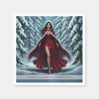 Guardanapo De Papel Duende de Natal Vermelho na Floresta Invernal Neva