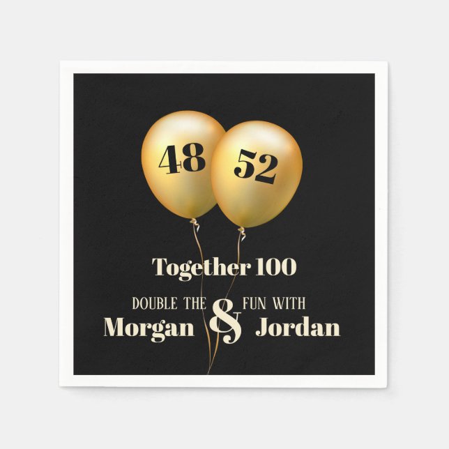 Guardanapo De Papel Dupla Celebração Conjunto Aniversário Ouro e Preto (Frente)