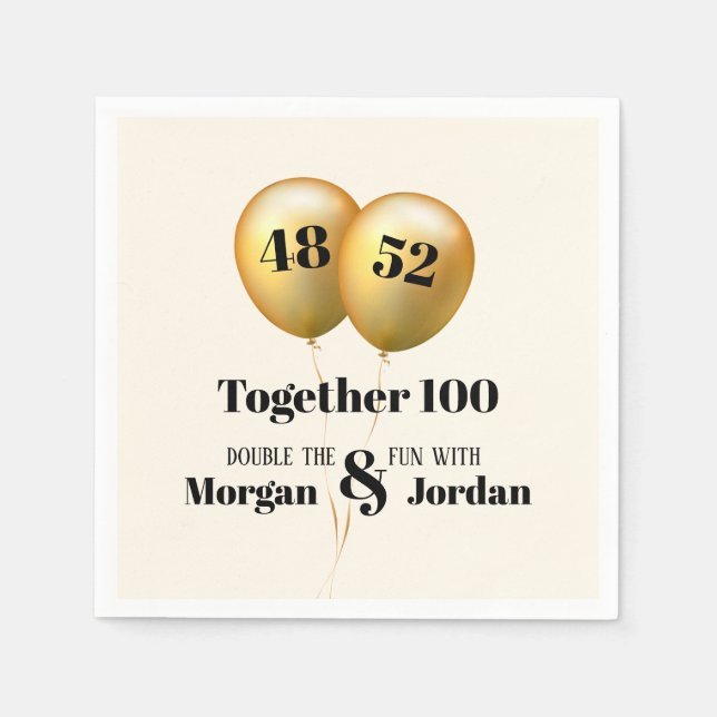 Guardanapo De Papel Dupla Celebração Conjunto Aniversário Ouro e Preto (Frente)