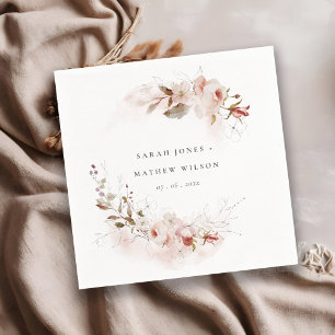 Guardanapo De Papel Dusky Fall Marsala Blush Floral Wreath Weds