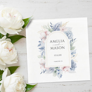 Guardanapo De Papel Dusty Blue and Blush Pink Floral Arch Wedding
