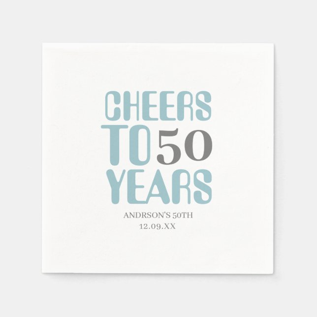 Guardanapo De Papel Dusty Blue Cinza Chee Milestone Birthday Napkins (Frente)