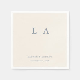 Guardanapo De Papel Dusty Blue & Cream Beige Monograma Casamento Elega