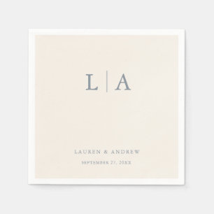 Guardanapo De Papel Dusty Blue & Cream Beige Monograma Casamento Elega