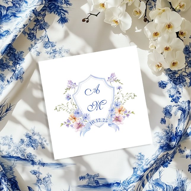 Guardanapo De Papel Dusty Blue Crest Floral Weding (Criador carregado)