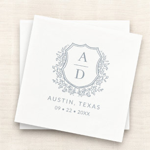 Guardanapo De Papel Dusty Blue Crest Modern Monogramas Casamento