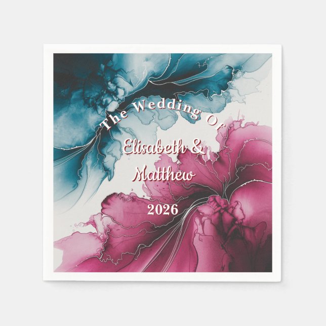 Guardanapo De Papel Dusty Blue e Burgundy Swirl Weds (Frente)