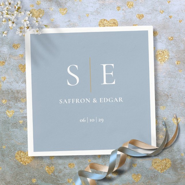 Guardanapo De Papel Dusty Blue E Dourado Casamento De Monograma (Dusty Blue And Gold Monogram Wedding Napkins)