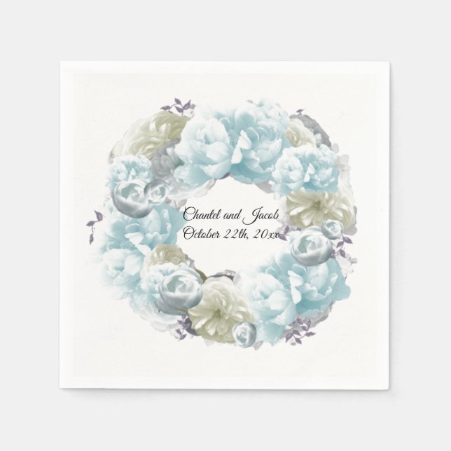 Guardanapo De Papel Dusty Blue e Green Wreath Paper Napkins (Frente)