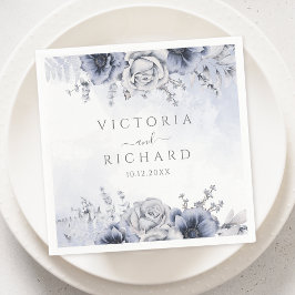 Guardanapo De Papel Dusty Blue E Marinho Floral Elegante