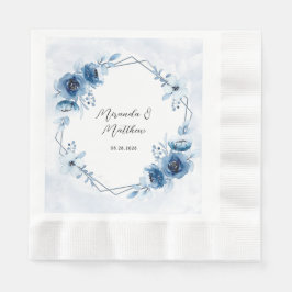 Guardanapo De Papel Dusty Blue e Marinho Watercolor Casamento Floral
