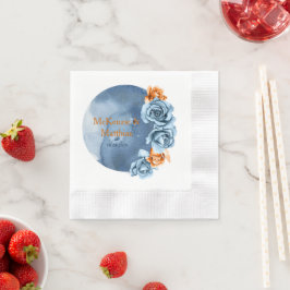 Guardanapo De Papel Dusty Blue e Rusty Peony Floral Casamento
