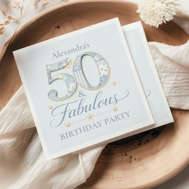 Guardanapo De Papel Dusty Blue Elegant 50 & Fabulous Birthday (Criador carregado)