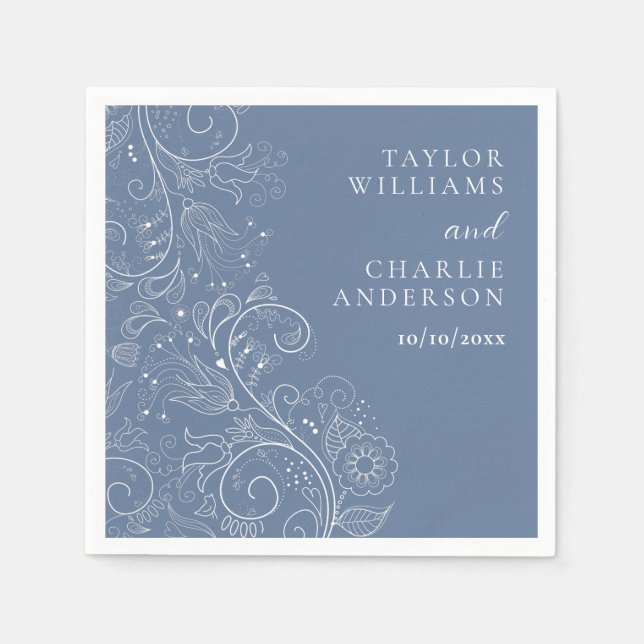 Guardanapo De Papel Dusty Blue Elegant Floral Wedding (Frente)