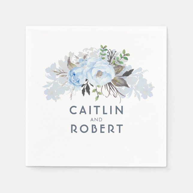 Guardanapo De Papel Dusty Blue Elegant Floral Wedding (Frente)