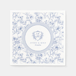 Guardanapo De Papel Dusty Blue Elegant Vintage Rosas Crest Casamento
