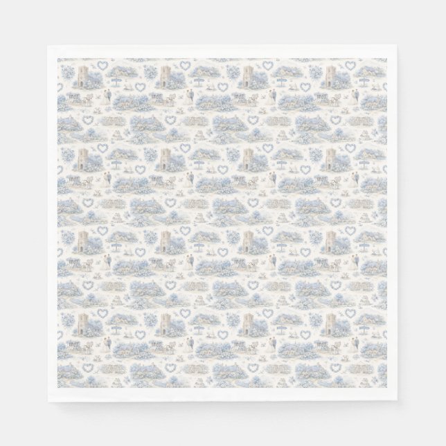Guardanapo De Papel Dusty Blue English Village Wedding Watercolor (Frente)