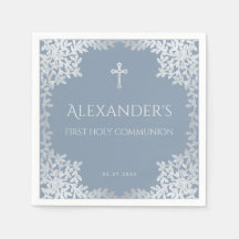 Dusty Blue First Sagrada Comunhão Folhas Elegantes