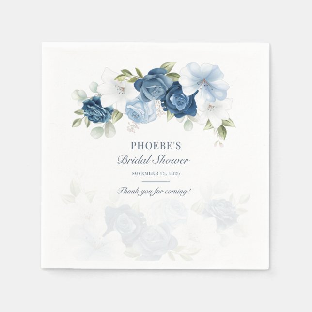 Guardanapo De Papel Dusty Blue Floral Bloom Eucalyptus Succult (Frente)