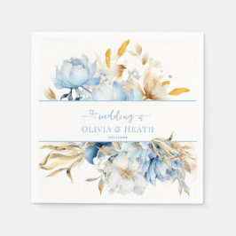 Guardanapo De Papel Dusty Blue Floral Dourado Casamento