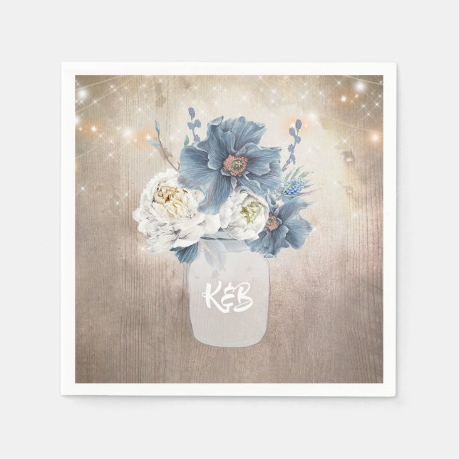Guardanapo De Papel Dusty Blue Floral Mason Jar Rustic Country (Frente)