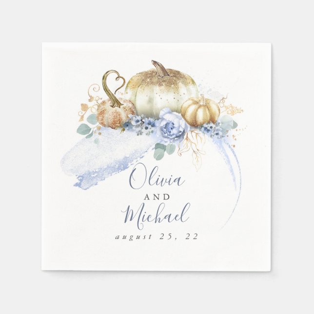 Guardanapo De Papel Dusty Blue Floral Pumpkins Fall Party (Frente)