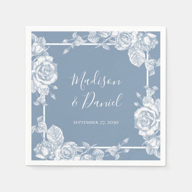 Guardanapo De Papel Dusty Blue Floral Wedding (Frente)
