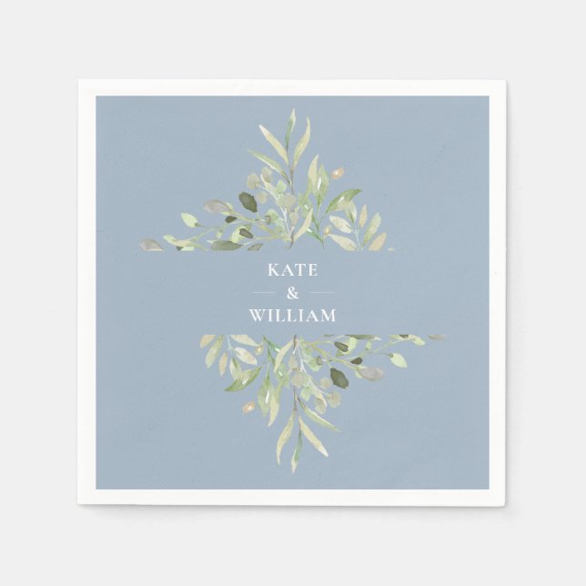 Guardanapo De Papel Dusty Blue Greenery Foliage Casamento (Frente)