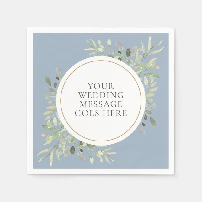 Guardanapo De Papel Dusty Blue Greenery Foliage Wedding Napkins (Frente)
