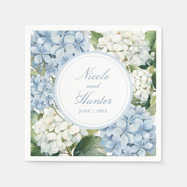 Guardanapo De Papel Dusty Blue Hydrangea Floral Wedding (Frente)