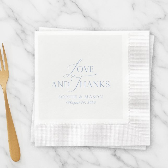 Guardanapo De Papel Dusty Blue Love and Thanks Wedding Napkin (Criador carregado)