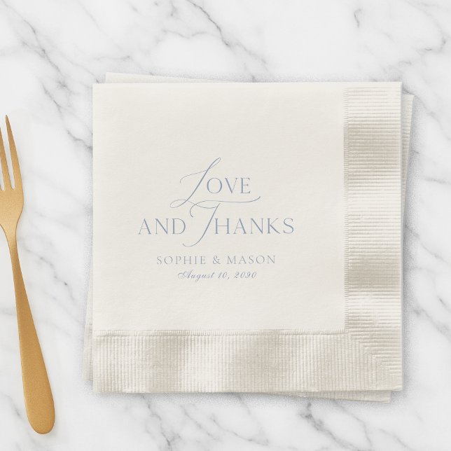 Guardanapo De Papel Dusty Blue Love and Thanks Wedding Napkin (Criador carregado)