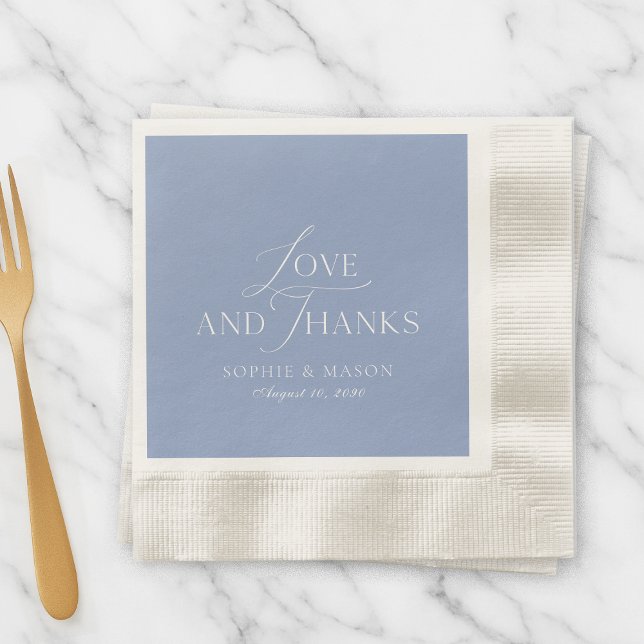 Guardanapo De Papel Dusty Blue Love and Thanks Wedding Napkin (Criador carregado)